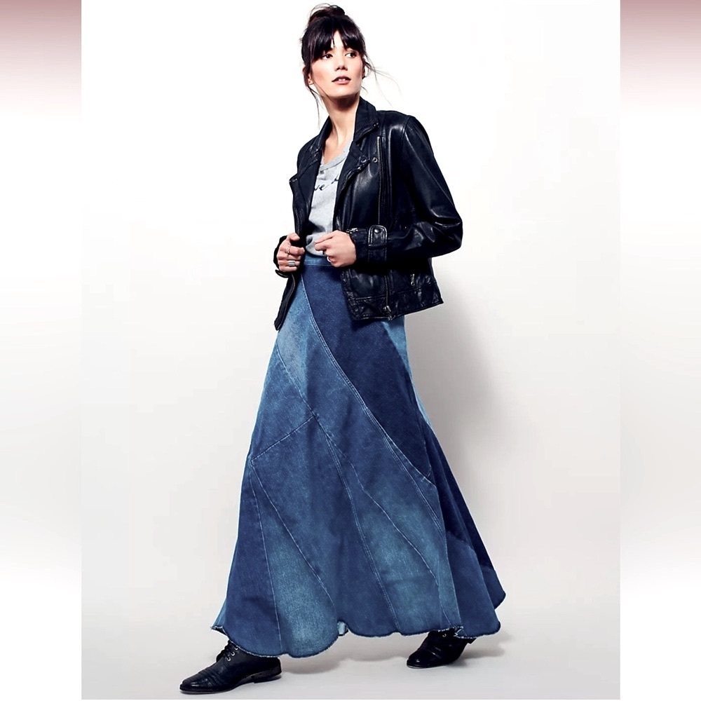 FREE PEOPLE Still Into You Denim Maxi Skirt